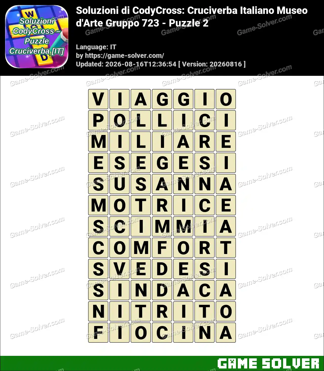 Soluzioni di CodyCross: Cruciverba Italiano Museo d’Arte Gruppo 723 – Puzzle 2